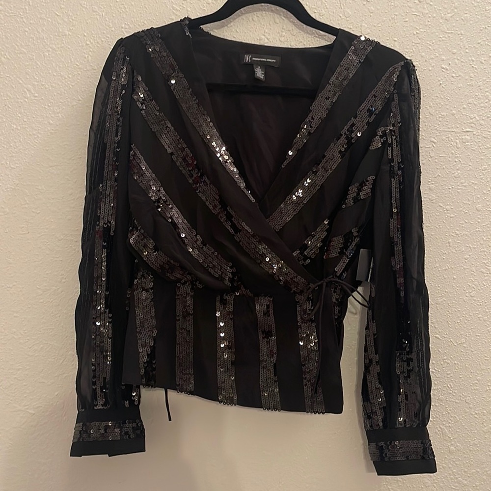 INC Glitz Sequin Wrap Top